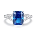 Elegant S925 silver ring with radiant cut deep blue sapphire and micro-pave diamonds - Royal Blue (FDJZ-469)