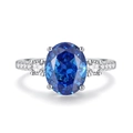 S925 sterling silver ring with royal blue sapphire oval gemstone and clear side stones - Royal Blue (FDJZ-470)