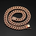 Pulsera de cadena cubana 13mm oro rosa con diamantes brillantes y cierre de caja seguro - Oro Rosa 60CM