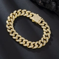 Goldenes 13mm Panzerarmband mit funkelnden Strasssteinen und sicherem quadratischem Verschluss - Gold 18CM