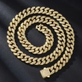 Klassische 13mm vergoldete Panzerkette mit glitzernden Strasssteinen und Kastenverschluss - Gold 45cm