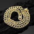 Collar de cadena Cuban link de 13mm en oro con cristales brillantes estilo hip hop - Dorado 90CM