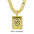 Golden Cuban link chain necklace with iced out Cash Money dollar sign rectangle pendant - 50cm / Gold Black Enamel With 50cm Cuban Chain