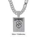 50cm Silver Hip Hop Cuban Link Necklace with Iced Out Cash Money Dollar Pendant - 50cm / Silver Black Enamel With 50cm Cuban Chain