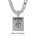Silver Cuban link chain with iced out CASH MONEY rectangular pendant and dollar sign - 60CM / Silver Black Enamel With 60cm Cuban Chain