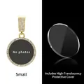 Detail view of small DIY photo pendant with gold finish, crystals, and transparent cover - Gold Small