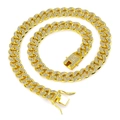 Detail of 13mm gold plated Cuban link chain with paved rhinestones and secure box clasp - 60CM / Gold