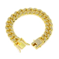 Detailed close-up of 13mm gold plated Cuban link bracelet with iced out crystals - 18cm / Gold