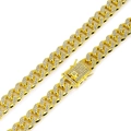 Detailed view of 13mm gold plated Cuban link chain with sparkling pavé crystals - 40CM / Gold