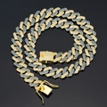 Detail der klobigen goldenen Panzerkette mit blau-weißen Zirkonia und Kastenverschluss - 55cm / Gold mit blau-weißen Strasssteinen (Kastenverschluss)