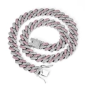 Detailansicht der rosa und weißen Strasssteine auf der schweren Cuban-Gliederkette - 55cm / Silber mit rosa-weißen Strasssteinen (Kastenverschluss)