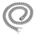 Close-up of silver Cuban link chain with sparkling rhinestones and double safety clasp - 60CM / Silver