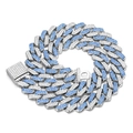 14mm Cubaanse schakelketting bezet met blauwe en witte zirkonia diamanten - 18cm Armband / Zilver Blauw & Wit Strass