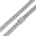 Macro view of iced-out silver Cuban link chain with sparkling pavé crystals and box clasp - 40CM / Silver