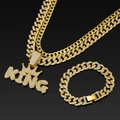 Set collana e bracciale cubano hip hop con ciondolo a corona KING placcato in oro - Stile Oro (Collana 50CM + Bracciale 20CM)