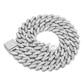 Klassieke 14 mm zilveren Cuban link ketting met rechthoekige sluiting en dichte strasstenen - 18cm Armband / Zilver + Witte Zirkonia