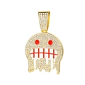 Hip-Hop-Geist-Anhänger in Goldoptik mit glitzernden Strasssteinen und roten Details - Rotes Smiley-Gesicht Goldener Anhänger