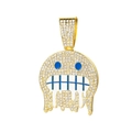 Hip-Hop-Totenkopfanhänger mit Goldbeschichtung, blauem Tropföl und weißen Zirkonia-Steinen - Blaues Smiley-Gesicht Goldener Anhänger