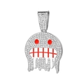 Iced-Out Hip-Hop-Anhänger mit silbernem Drip-Gesicht-Design und roten Augen für Herren - Rotes Smiley-Gesicht Silberner Anhänger