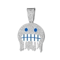 Silberne Hip-Hop-Halskette mit blauem Emoji-Geist-Anhänger und weißen Strasssteinen - Blaues Smiley-Gesicht Silberner Anhänger