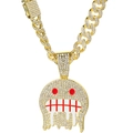Hip hop gold Cuban chain with iced out dripping cartoon face pendant for street fashion - Red Smile Face Gold Pendant with 13mm Cuban Chain