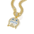Hip hop cuban chain with gold-plated drip ghost pendant featuring blue eyes and crystals - Blue Smile Face Gold Pendant with 13mm Cuban Chain