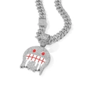 Silver hip-hop Cuban link necklace with iced-out ghost pendant and red eye details - Red Smile Face Silver Pendant with 13mm Cuban Chain