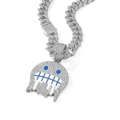 Hip hop silver Cuban chain with iced-out melting ghost pendant featuring blue eyes - Blue Smile Face Silver Pendant with 13mm Cuban Chain