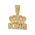 Macro detail of gold plated iced out crown KING pendant with clear sparkling crystals - Gold Pendant Only