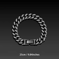 Dunkles Gunmetal-Cuban-Armband mit weißen Kristallen und einer Länge von 25 cm - Schmuckschnalle / 25cm / Gunmetal