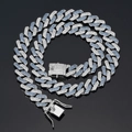 Herren Silberne Gliederkette mit blauen und weißen Strasssteinen im Hip-Hop-Stil - 55cm / Silber mit blau-weißen Strasssteinen (Kastenverschluss)