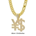 Iced Out Gold Hip Hop Kette mit Dollar- und Yen-Anhänger und 60cm langer Panzerkette - Gold mit 60cm Kubanische Kette