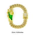 Two-tone gold St. Jude Cuban link bracelet with diamonds and green enamel 23cm - Gold / 23CM