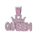 Close-up of pink crystal encrusted QUEEN pendant with crown and diamond-set bail - Silver Base Pink Rhinestone Single Pendant