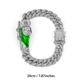 Saint Jude hip hop bracelet with silver cuban links and green enamel details - Silver / 20cm