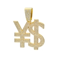 Vergoldeter Dollar- und Yen-Symbol Anhänger mit Zirkonia-Besatz für Hip-Hop-Style - Nur goldener Anhänger