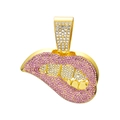 Detailweergave van roze en witte steentjes op een gouden hiphop-lippen-hanger - Alleen Hanger / Goud