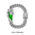 Silver Saint Jude Cuban link bracelet with green enamel and white rhinestones - Silver / 23CM