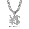 Silberne Hip-Hop-Kubakette mit Yen- und Dollar-Anhänger, Länge 50 cm, voll besetzt - Silber mit 50cm Kubanische Kette
