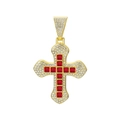 Makroaufnahme von Goldkreuz-Anhänger mit roten Zirkonsteinen und weißem Kristallbesatz - Goldfarbener Roter Edelstein Anhänger Einzeln (Ohne Kette)