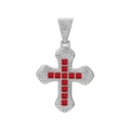 Detailansicht Silberkreuz Anhänger mit roten quadratischen Edelsteinen und weißen Kristallen - Silber Rot Strass Anhänger Ohne Kette