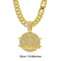 Gold-plated hip hop King of Kings iced-out round pendant on 50cm rhinestone cuban chain - Gold with 50cm Cuban Chain