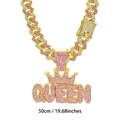 50cm gold Cuban chain necklace with pink rhinestone crown and QUEEN pendant - 50cm / Gold with 50cm Cuban Chain