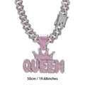 50cm silberne Kubakette mit rosa Strass Queen Krone Anhänger für Damen - 50cm / Silber mit 50cm Kubanische Kette