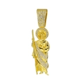 Gouden St. Jude religieuze hanger met witte zirkonia steentjes voor hiphop ketting stijl - Sint-Judas Portret Hanger (DZ24053) / Alleen Hanger (Zonder Ketting) (Witte Strass) / Goud