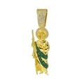 Gouden St. Jude hanger ketting met witte en groene kristallen in hiphopstijl - Sint-Judas Portret Hanger (DZ24053) / Alleen Hanger (Zonder Ketting) (Groene Strass) / Goud