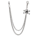 Detail of punk double-layer metal wallet chain with a crystal-studded skull pendant - Silver White Rhinestone