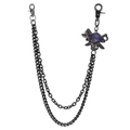 Close-up of double-layer hip-hop wallet chain with pirate skull and blue rhinestones - Black/Blue Zirconia