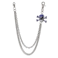 Detail showing double-layer silver punk wallet chain with blue rhinestone skull pendant - Silver/Blue Zirconia
