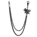 Double-layered punk pirate skull pants chain in gunblack finish with rhinestone detailing - Black/Black Zirconia